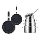 thumbnail: Sola  Pannenset Pearl 6-Delig RVS - Downdraft geschikt - Kookpan ø 16, 18, 20 cm & Steelpan ø 16 cm + BEKA Koekenpan 24, 28 cm - geschikt voor alle warmtebronnen