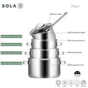thumbnail: Sola  Pannenset Pearl 6-Delig RVS - Downdraft geschikt - Kookpan ø 16, 18, 20 cm & Steelpan ø 16 cm + BEKA Koekenpan 24, 28 cm - geschikt voor alle warmtebronnen