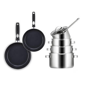 Pannenset Pearl 6-Delig RVS - Downdraft geschikt - Kookpan ø 16, 18, 20 cm & Steelpan ø 16 cm + BEKA Koekenpan 24, 28 cm - geschikt voor alle warmtebronnen