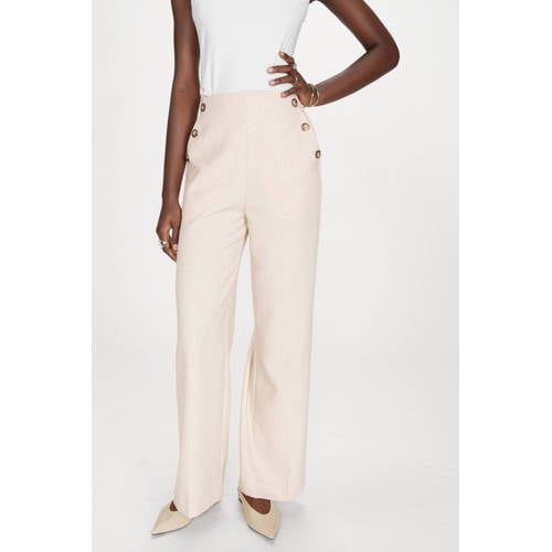 Grace & Mila wide leg high waist pantalon beige afbeelding