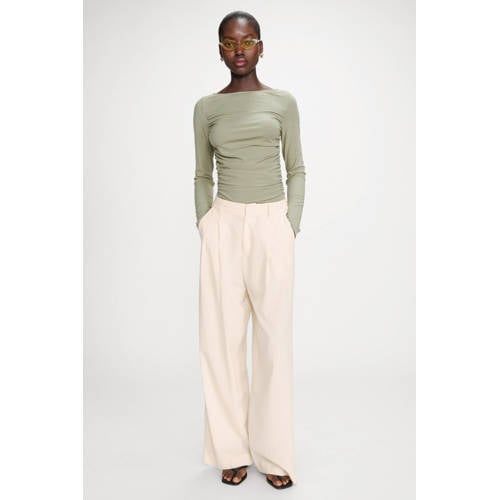 Grace & Mila wide leg regular waist pantalon met krijtstreep lichtgeel afbeelding