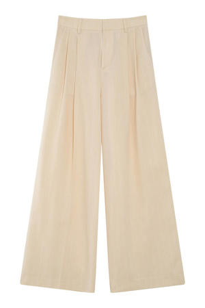 wide leg regular waist pantalon met krijtstreep lichtgeel