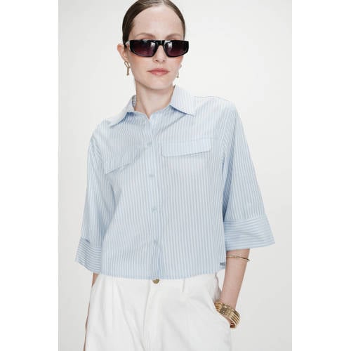 Grace & Mila gestreepte blouse lichtblauw afbeelding