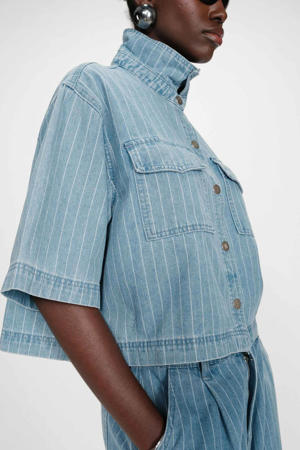 gestreepte blouse medium blue denim