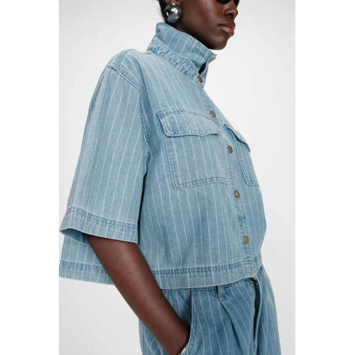 Grace & Mila gestreepte blouse medium blue denim afbeelding