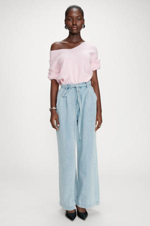 high waist wide leg jeans light blue denim