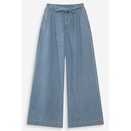 Grace & Mila high waist gestreepte wide leg jeans medium blue denim afbeelding