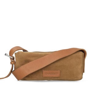 suede schoudertas Venice cognac