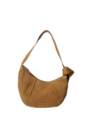 suede schoudertas Platamini cognac