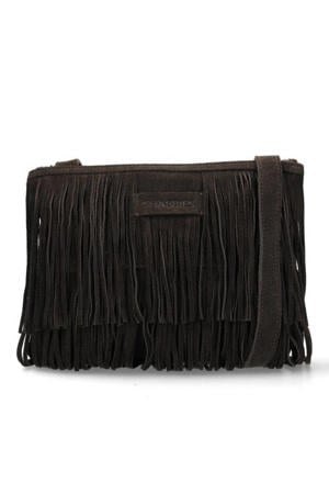 suede crossbody tas Festival donkerbruin