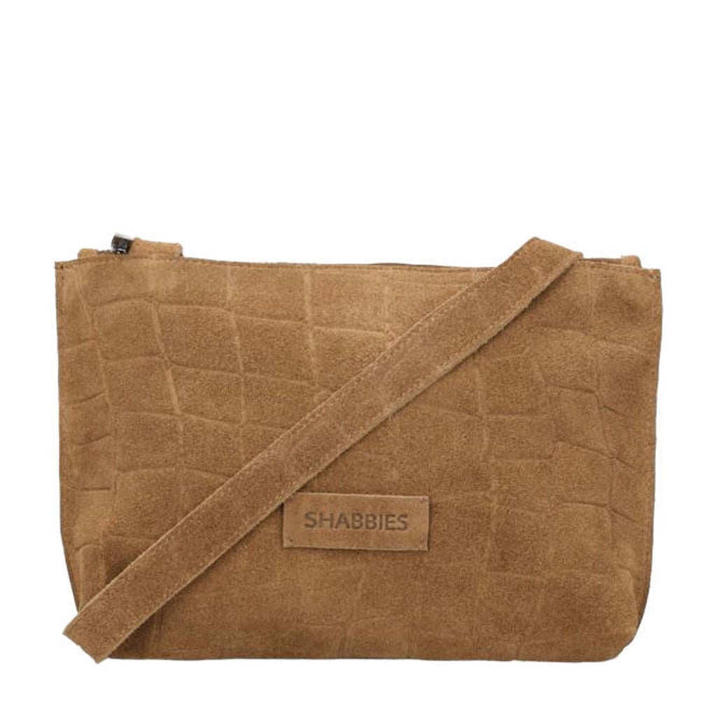 Shabbies Amsterdam suede crossbody tas Festival cognac