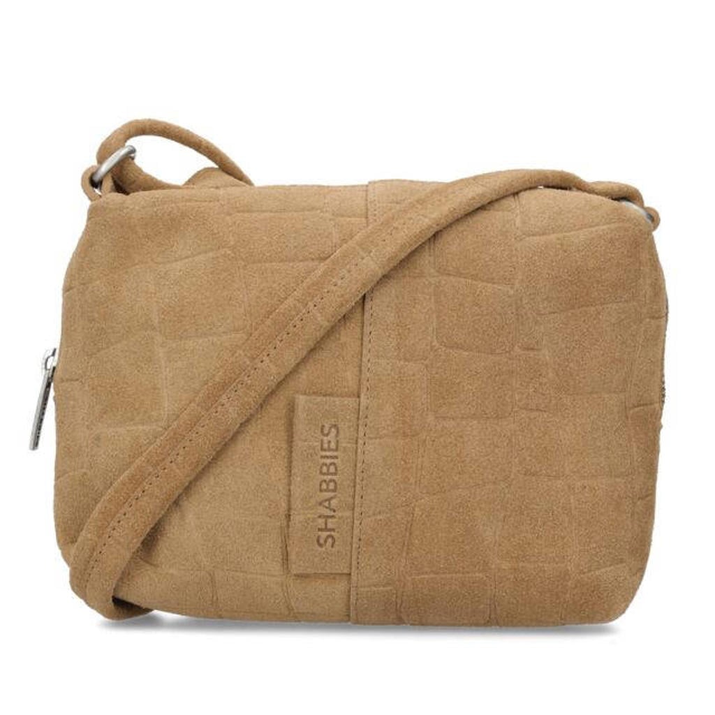 Shabbies Amsterdam suede crossbody tas Saar Croco lichtbruin