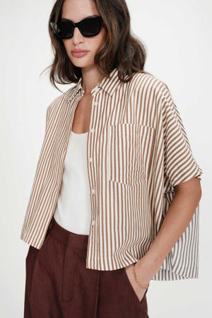 gestreepte blouse bruin seersucker