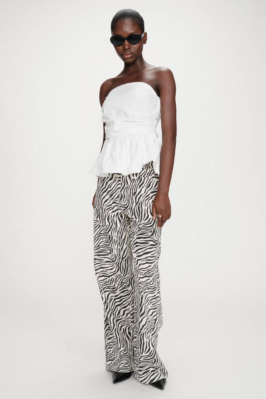 Witte dames Grace & Mila mouwloze top met effen, strapless hals, blinde ritssluiting en peplum