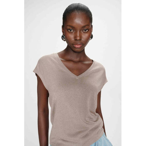 Grace & Mila glitter top taupe afbeelding