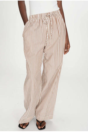 wide leg regular waist gestreepte casual broek bruin seersucker