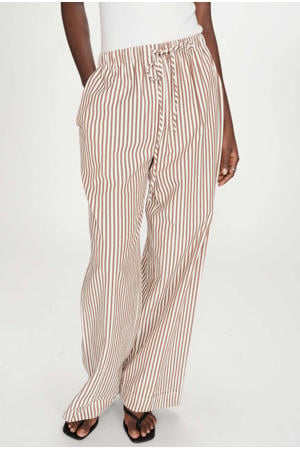 wide leg regular waist gestreepte casual broek bruin seersucker
