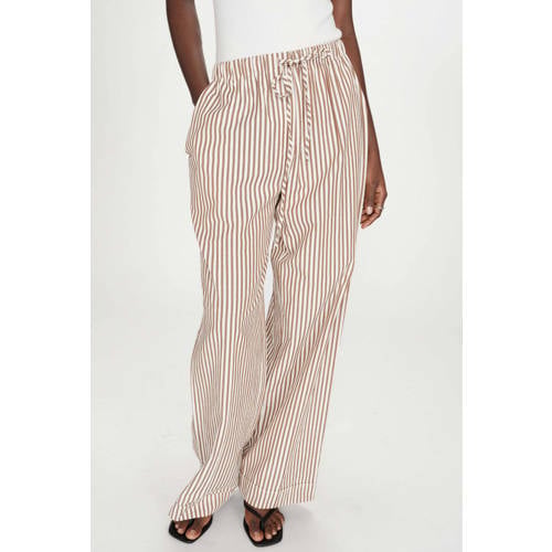 Grace & Mila wide leg regular waist gestreepte casual broek bruin seersucker afbeelding