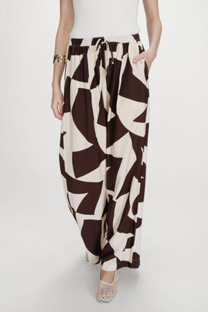 wide leg regular waist casual broek donkerbruin
