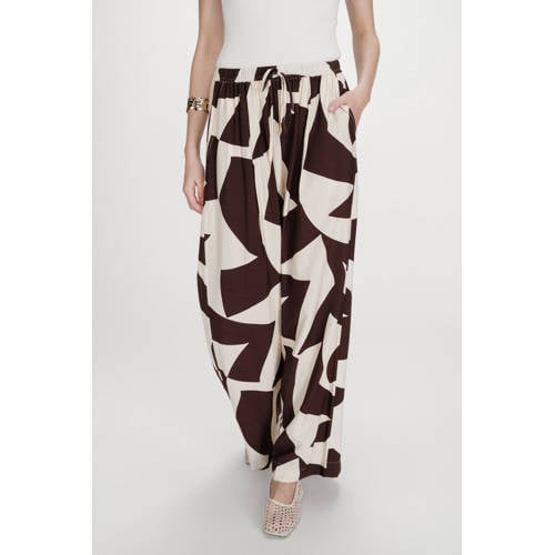 Grace & Mila wide leg regular waist casual broek donkerbruin afbeelding