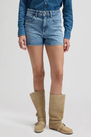 denim straight high waist short medium blue denim