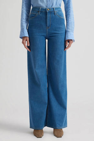 high waist wide leg jeans medium blue denim