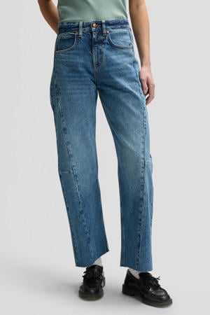 high waist barrel jeans medium blue denim