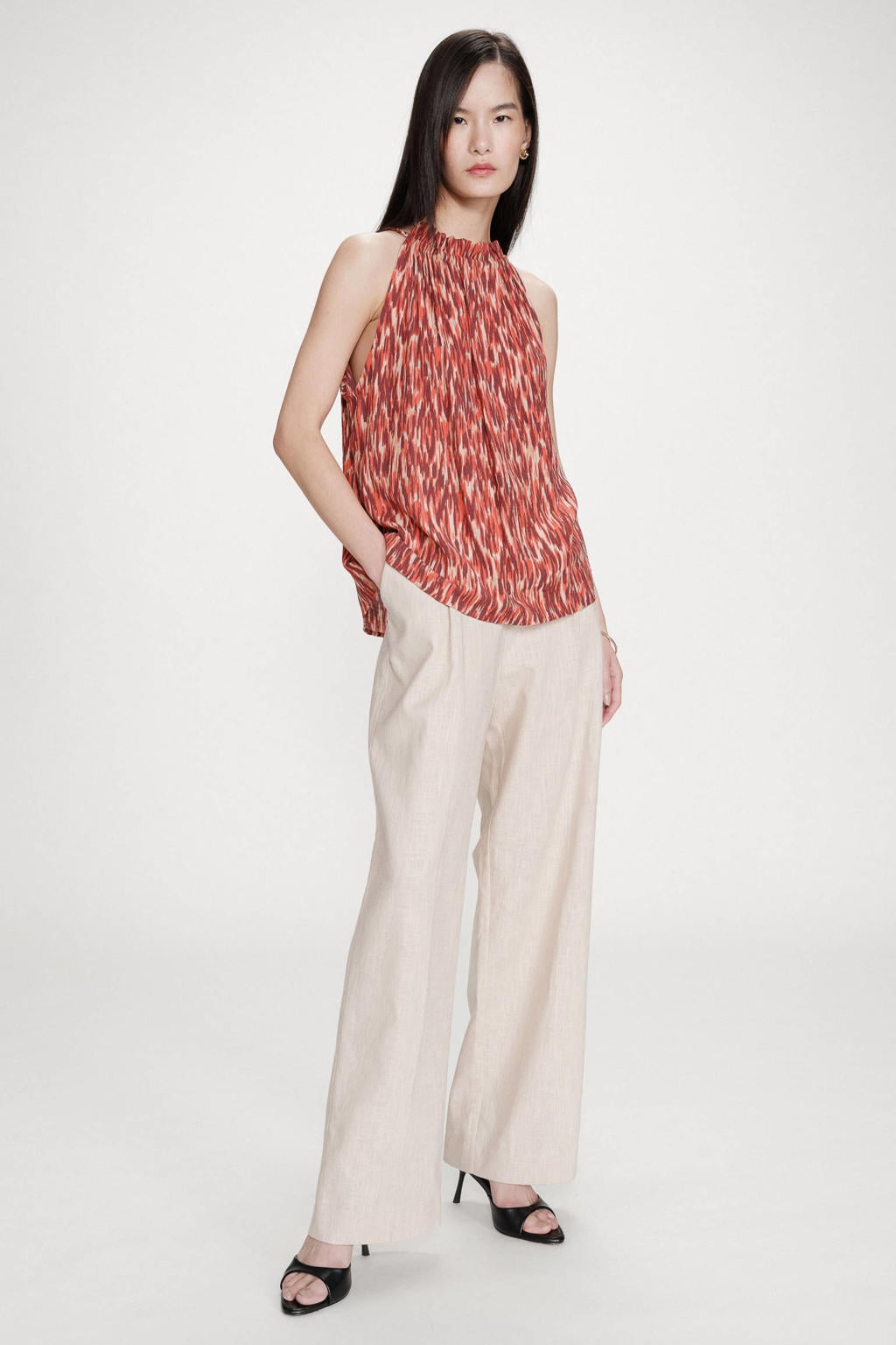 Rood en oranje dames Grace & Mila top van viscose met spaghettibandjes en ronde hals
