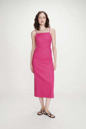 linnen midi jurk roze