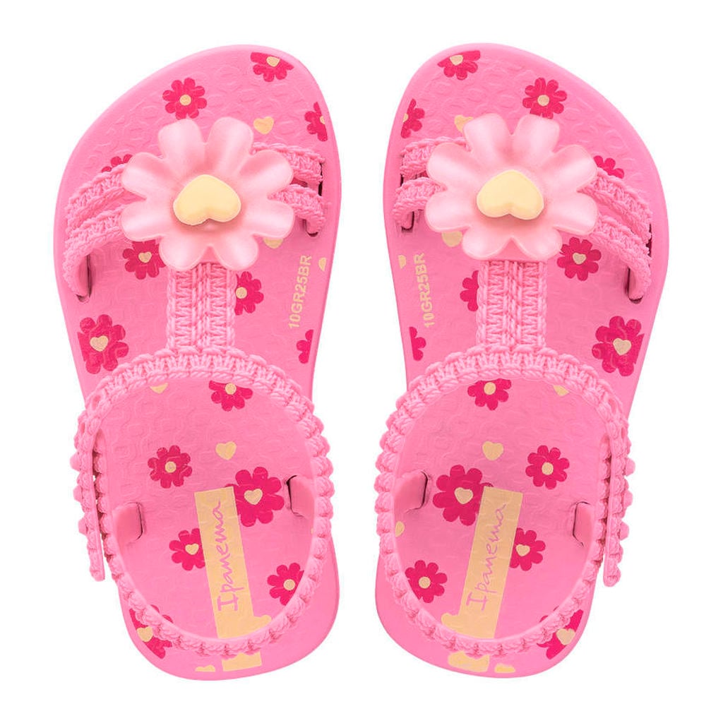 Roze meisjes Ipanema Daisy Baby gebloemde sandalen van flexband met drukknoop