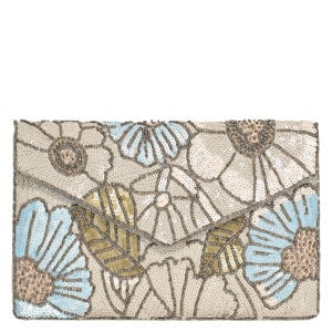 clutch Flowers beige/blauw