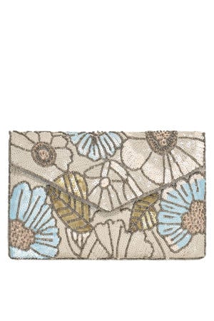 clutch Flowers beige/blauw