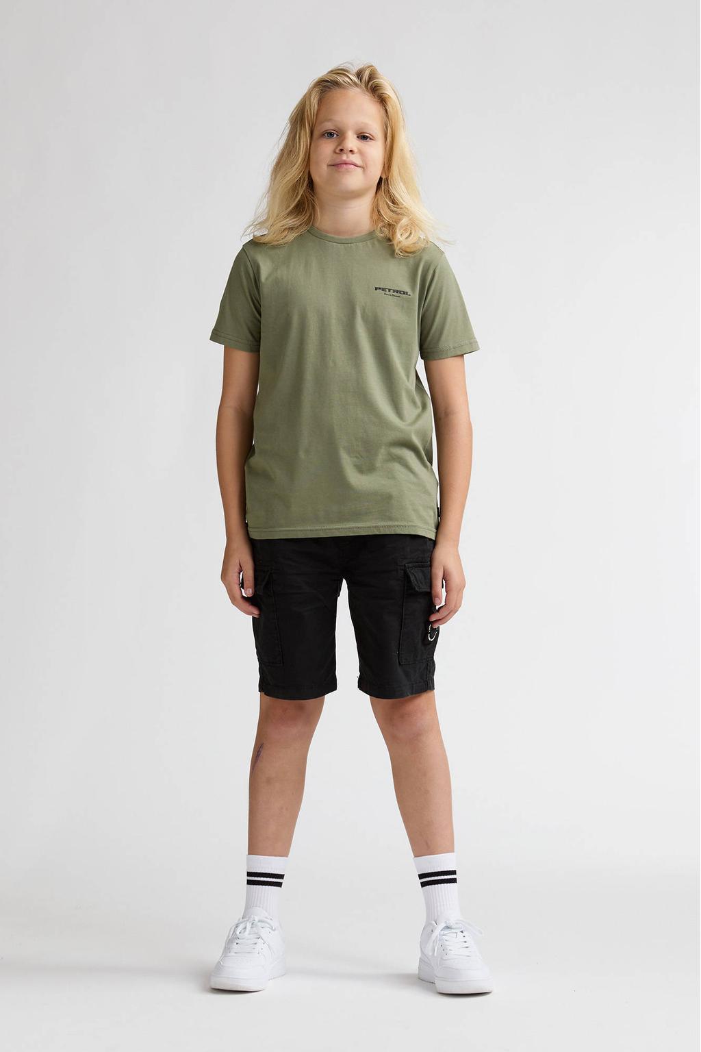 Groene jongens Petrol Industries T-shirt van katoen met logo dessin, korte mouwen en ronde hals