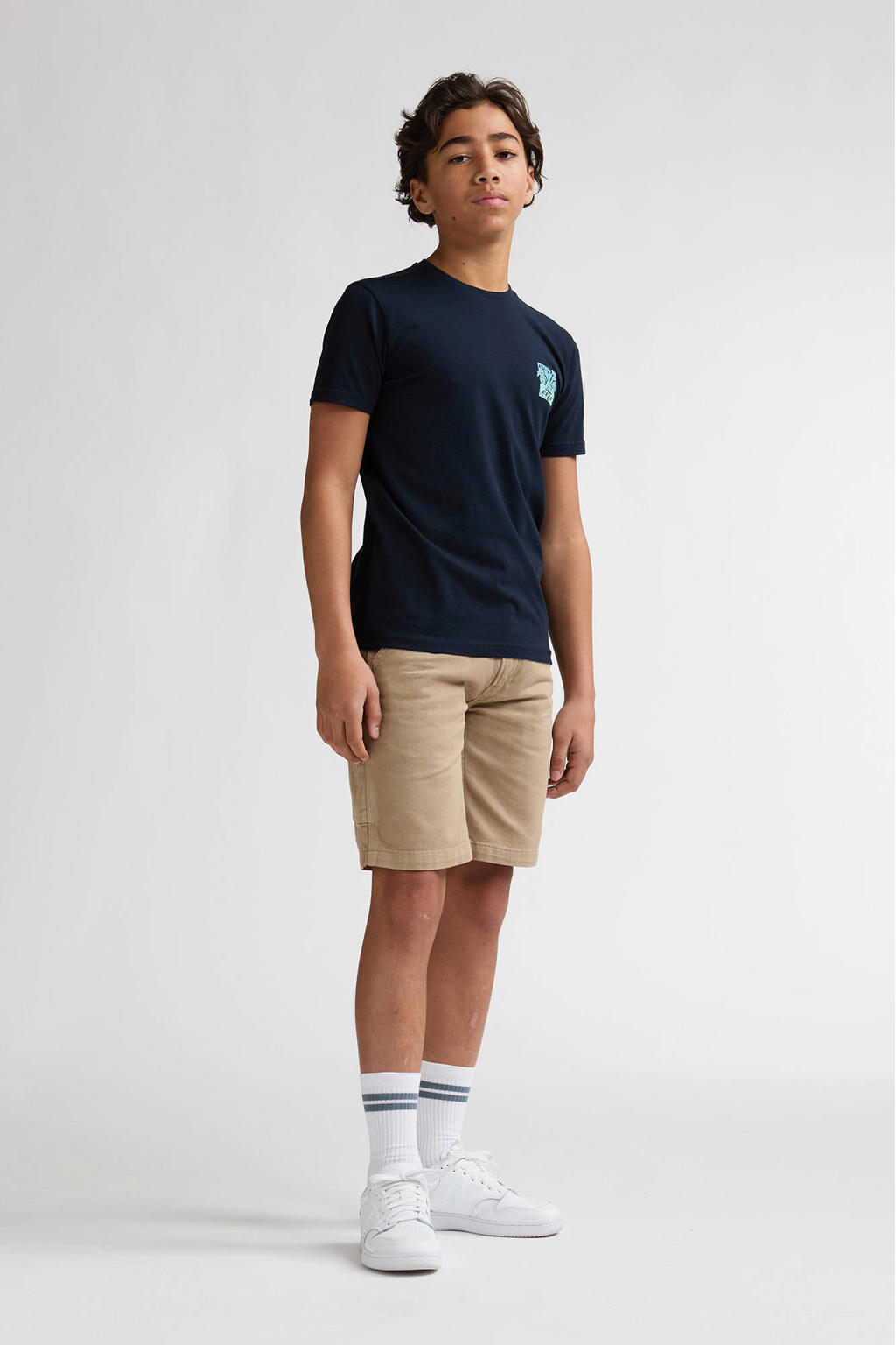 Donkerblauwe jongens Petrol Industries T-shirt van katoen met backprint, korte mouwen en ronde hals