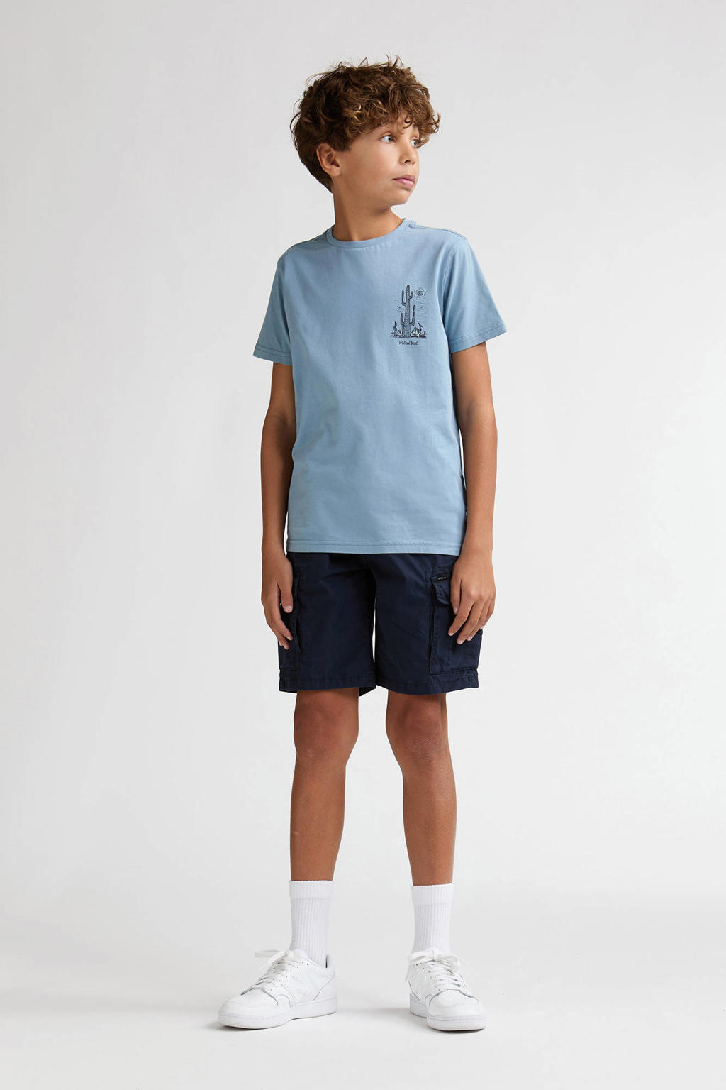 Blauwe jongens Petrol Industries T-shirt van katoen met backprint, korte mouwen en ronde hals