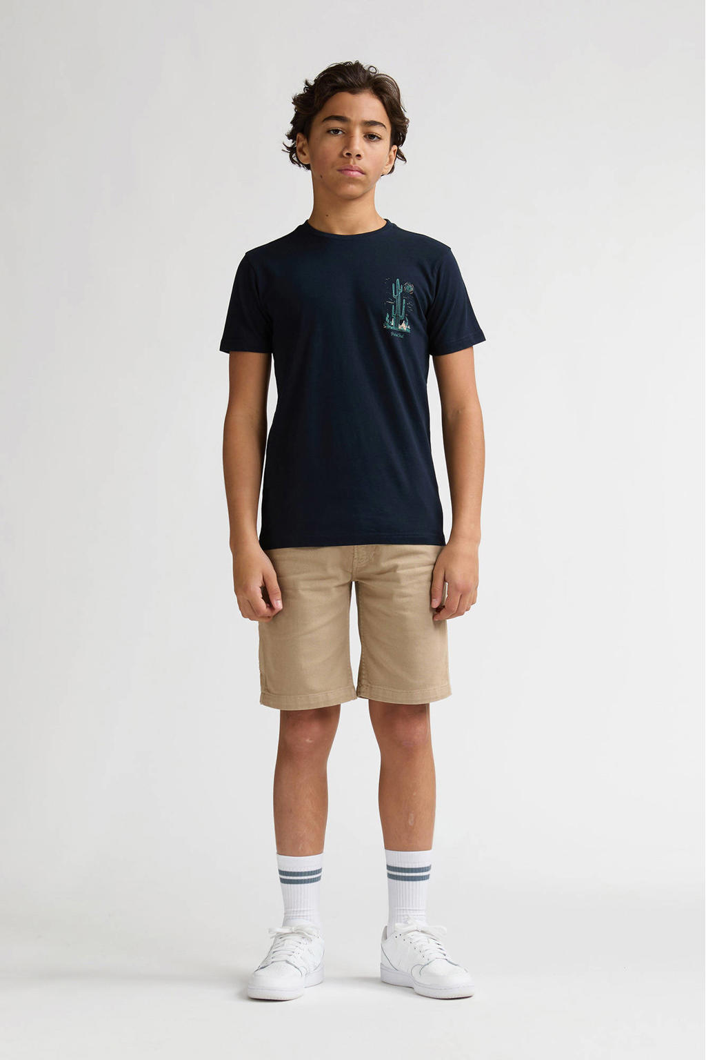 Donkerblauwe jongens Petrol Industries T-shirt van katoen met backprint, korte mouwen en ronde hals