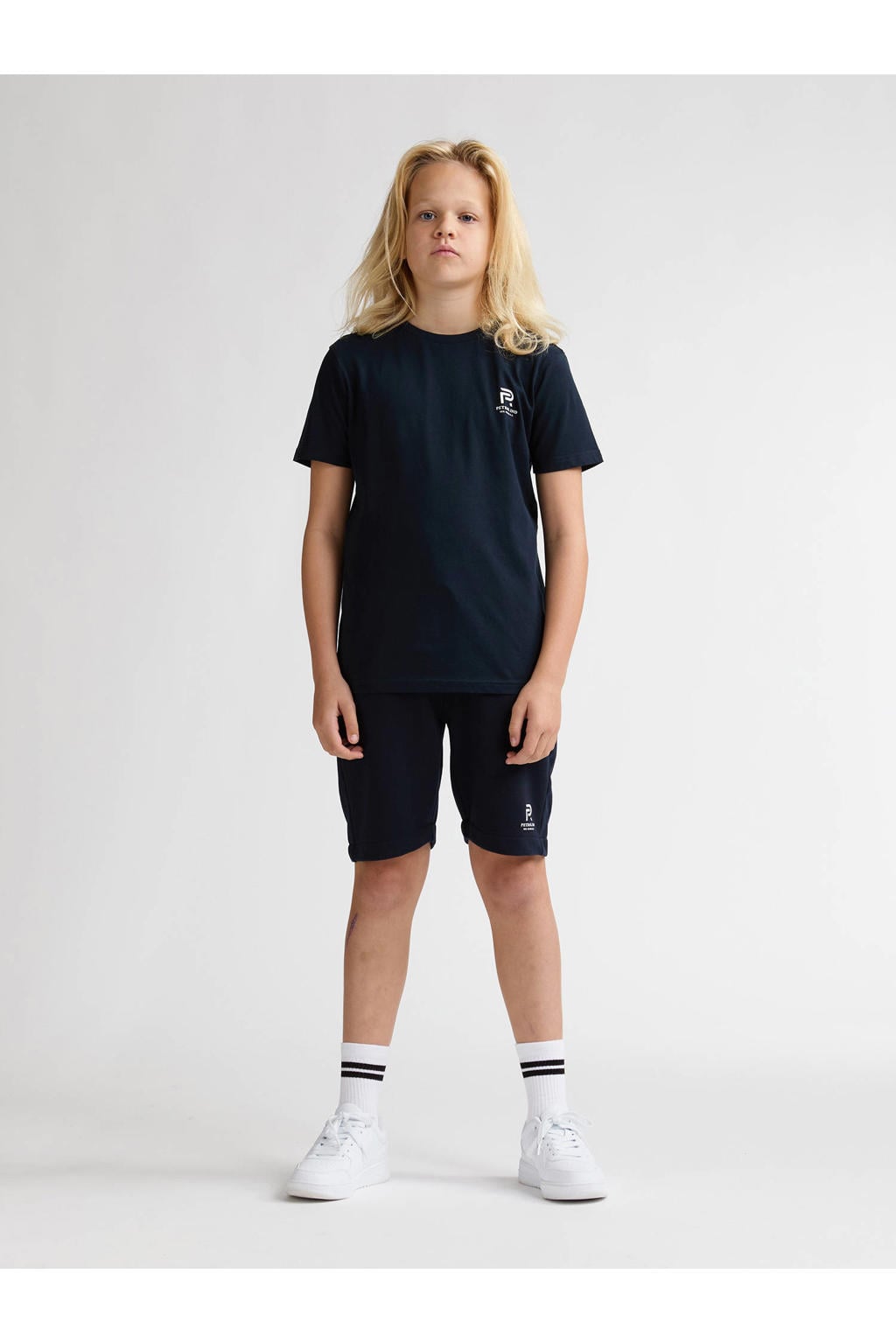 Donkerblauwe jongens Petrol Industries T-shirt van katoen met effen, korte mouwen en ronde hals