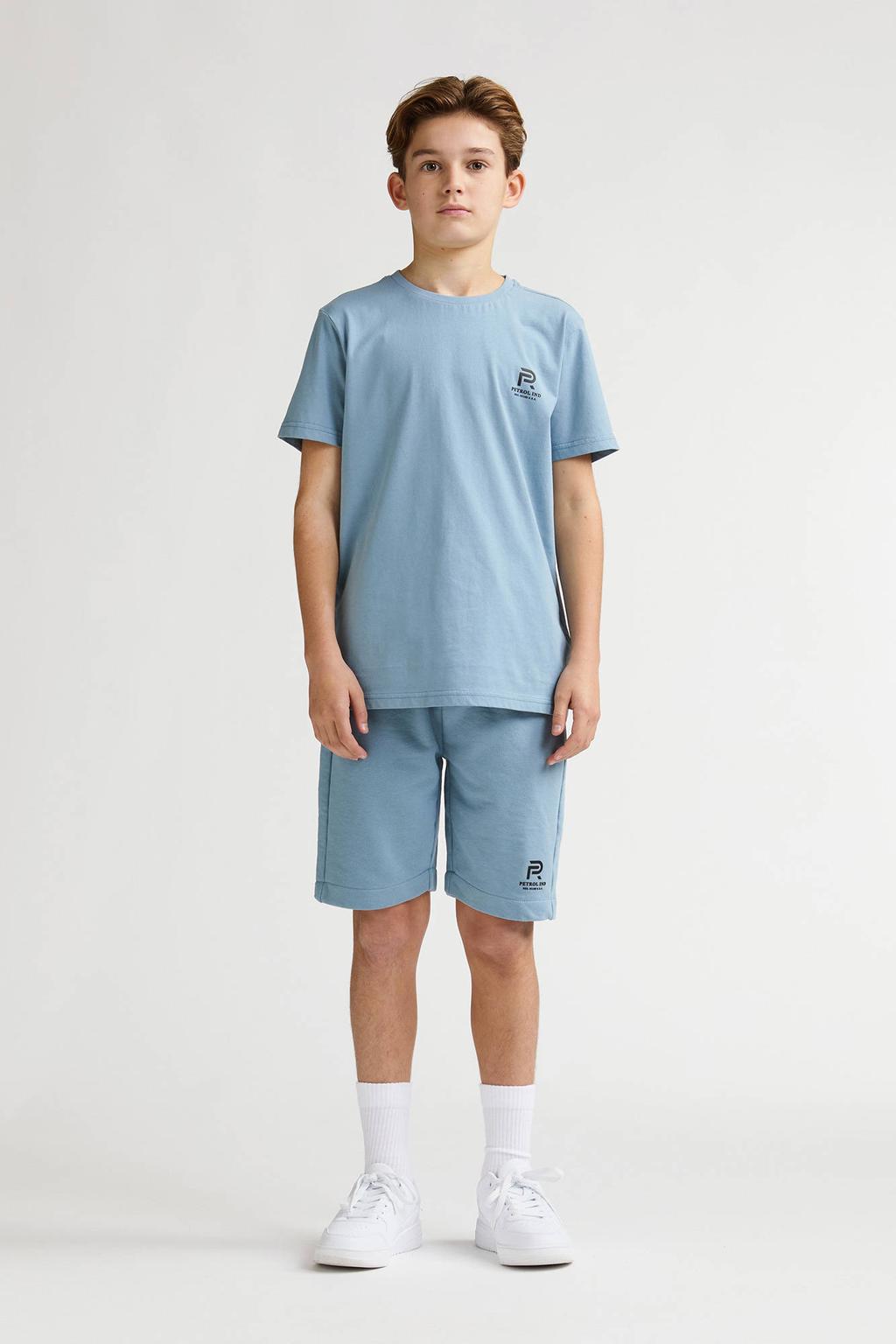 Grijsblauwe jongens Petrol Industries T-shirt blauw van katoen met effen, korte mouwen en ronde hals