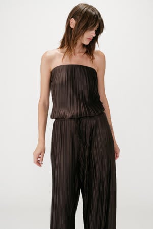 wide leg regular waist broek donkerbruin