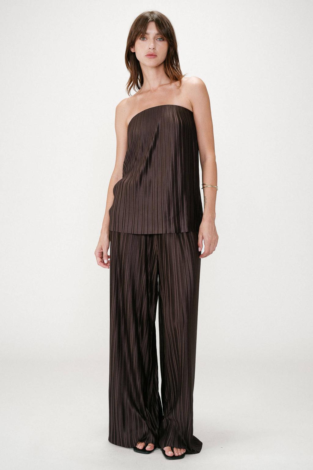 Bruine dames Grace & Mila top van viscose met effen, strapless hals en textuur