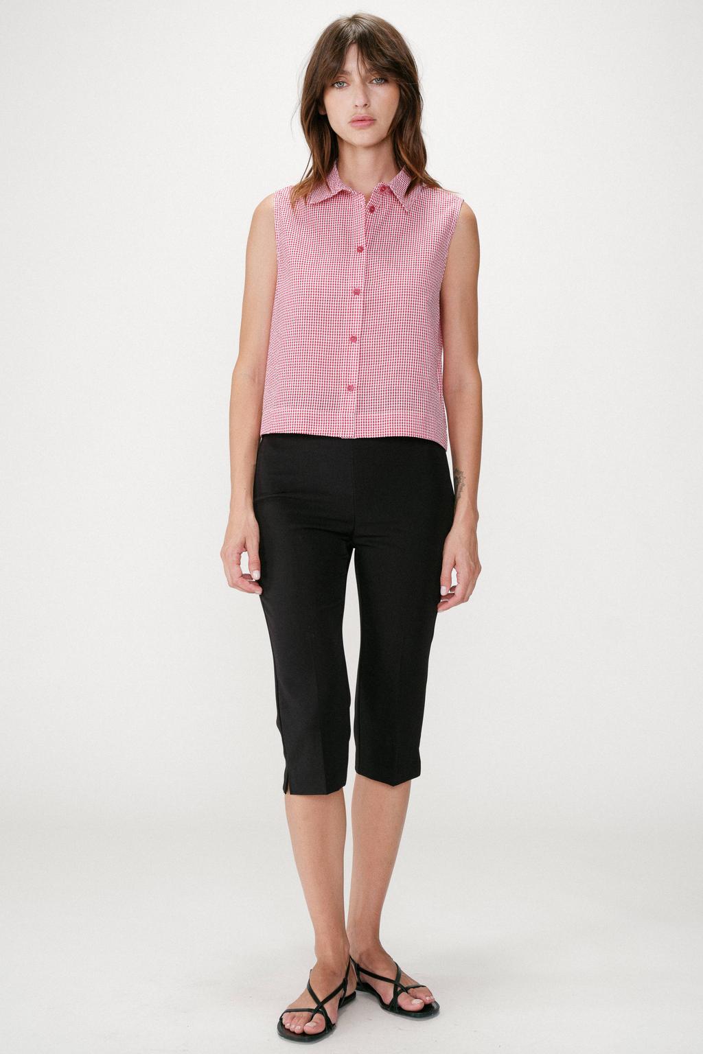 Rood en ecru dames Grace & Mila geruit top met klassieke kraag