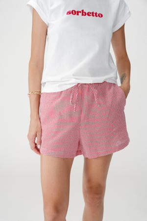 regular waist geruite casual short rood
