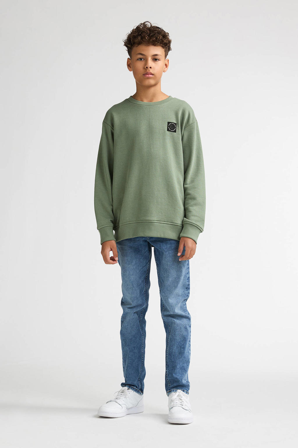 Groene jongens Petrol Industries sweater met effen, lange mouwen, ronde hals en geribde boorden