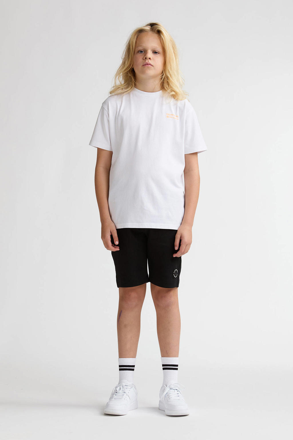 Witte jongens Petrol Industries T-shirt van stretchkatoen met backprint, korte mouwen en ronde hals