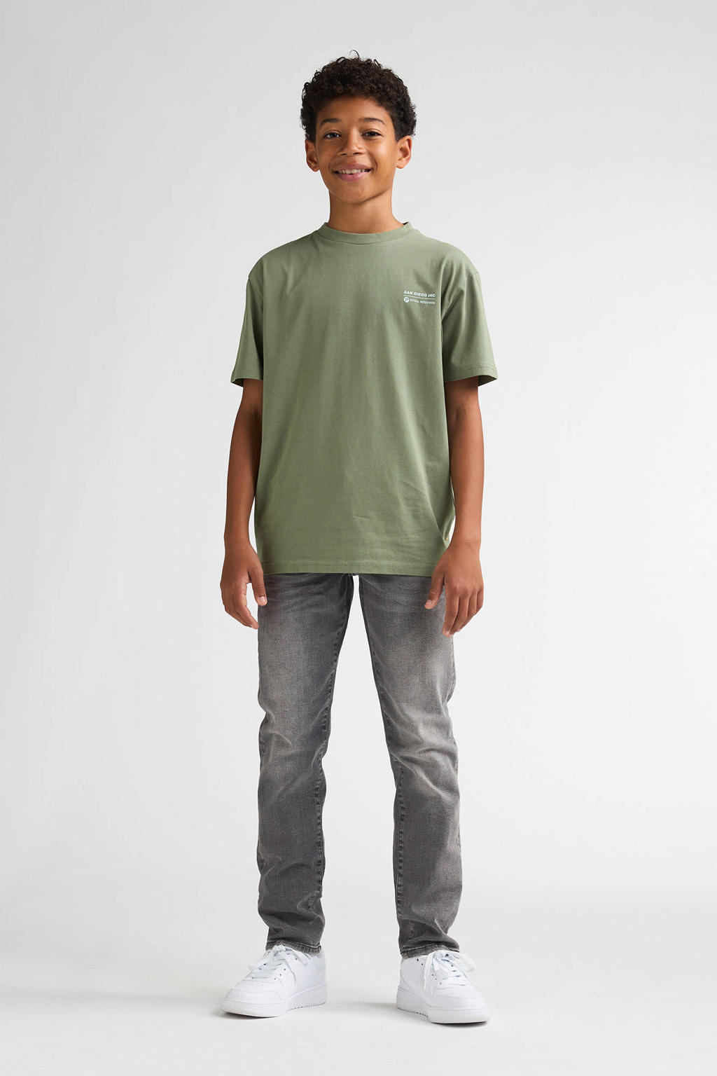 Groene jongens Petrol Industries T-shirt van stretchkatoen met backprint, korte mouwen en ronde hals