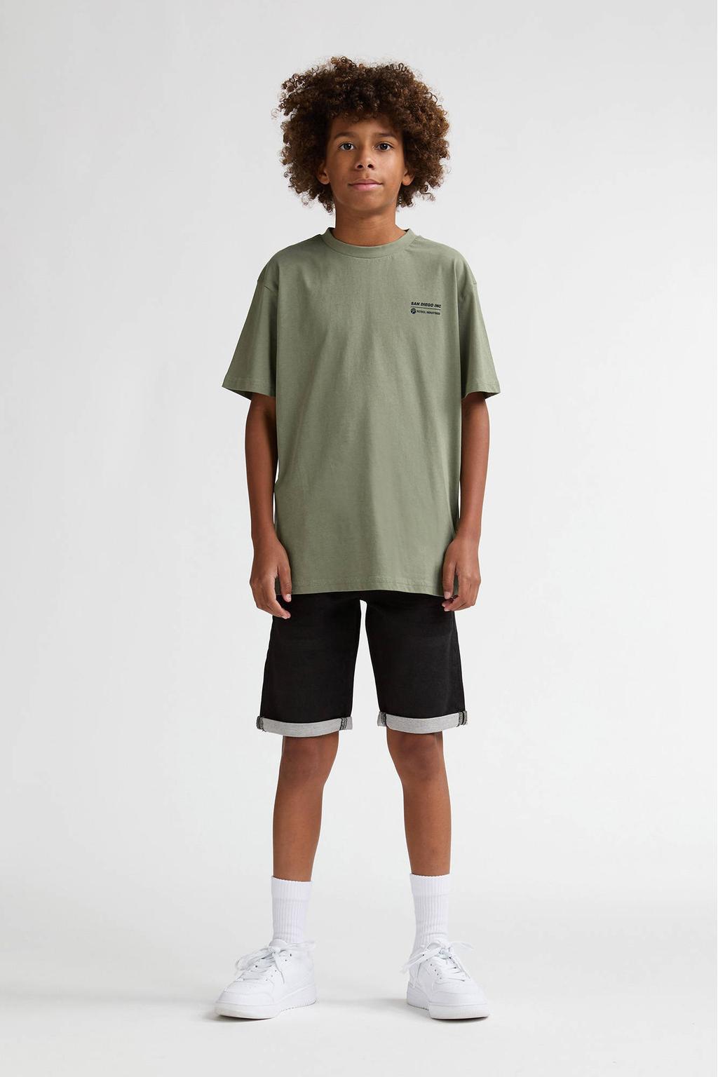 Groene jongens Petrol Industries T-shirt van katoen met backprint, korte mouwen en ronde hals