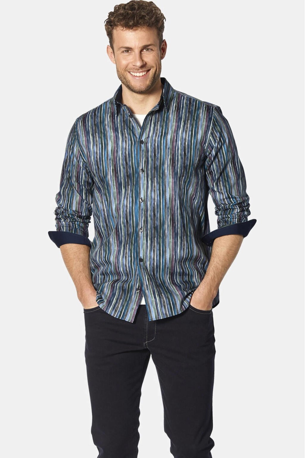 Babista regular fit gestreept overhemd Plus Size - petrol