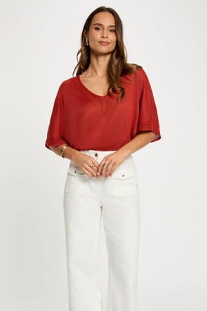 top met glitter roodbruin