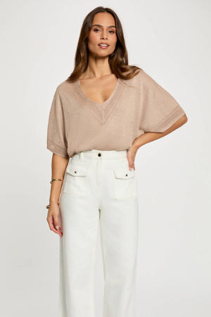 top met glitter warm taupe