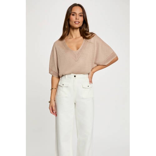 Morgan top met glitter warm taupe afbeelding